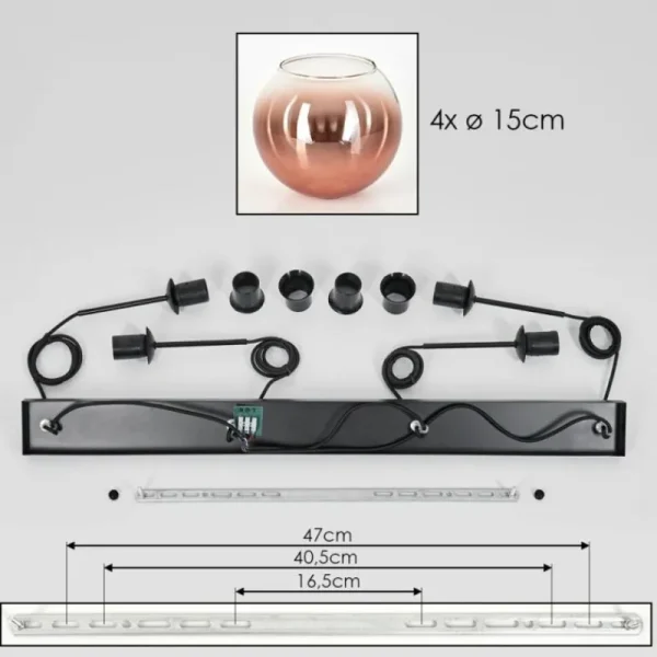 hofstein Koyoto Suspension Clair, Cuivré, 4 lumières* Lampes En Verre