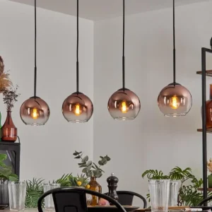 hofstein Koyoto Suspension Clair, Cuivré, 4 lumières* Lampes En Verre