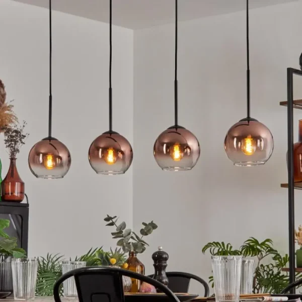 hofstein Koyoto Suspension Clair, Cuivré, 4 lumières* Lampes En Verre
