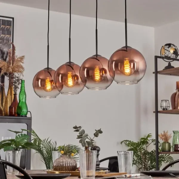 hofstein Koyoto Suspension Clair, Cuivré, 4 lumières* Lampes En Verre