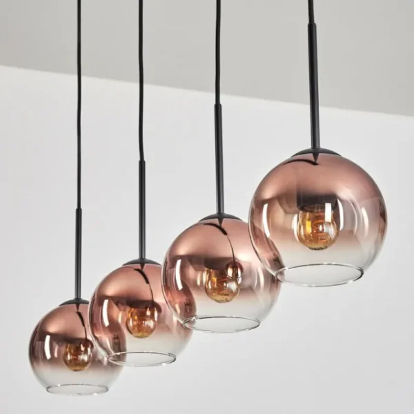 hofstein Koyoto Suspension Clair, Cuivré, 4 lumières* Lampes En Verre