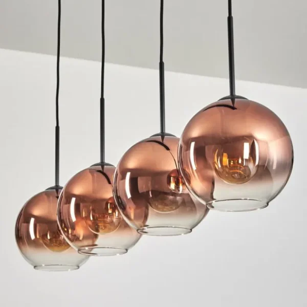 hofstein Koyoto Suspension Clair, Cuivré, 4 lumières* Lampes En Verre