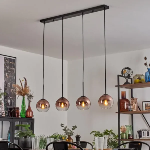 hofstein Koyoto Suspension Clair, Cuivré, 4 lumières* Lampes En Verre