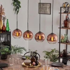 hofstein Koyoto Suspension Clair, Cuivré, 4 lumières* Lampes En Verre
