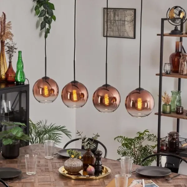hofstein Koyoto Suspension Clair, Cuivré, 4 lumières* Lampes En Verre