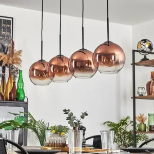 hofstein Koyoto Suspension Clair, Cuivré, 4 lumières* Lampes En Verre