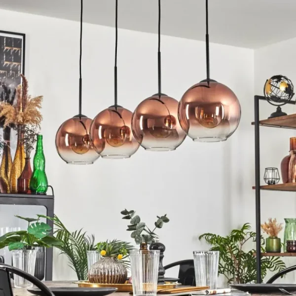hofstein Koyoto Suspension Clair, Cuivré, 4 lumières* Lampes En Verre