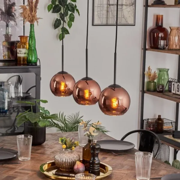 hofstein Koyoto Suspension Cuivré, 3 lumières* Lampes En Verre