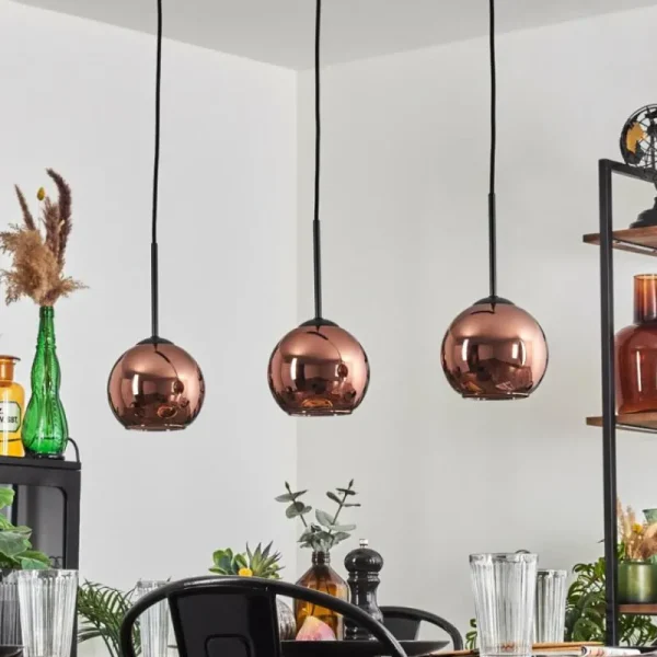 hofstein Koyoto Suspension Cuivré, 3 lumières* Lampes En Verre