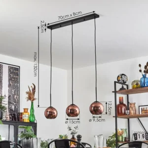 hofstein Koyoto Suspension Cuivré, 3 lumières* Lampes En Verre
