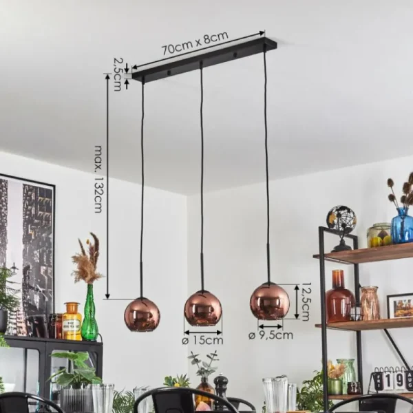 hofstein Koyoto Suspension Cuivré, 3 lumières* Lampes En Verre