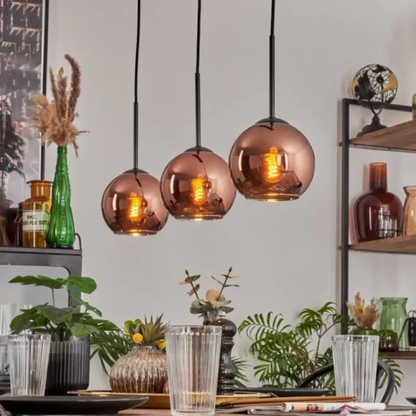 hofstein Koyoto Suspension Cuivré, 3 lumières* Lampes En Verre