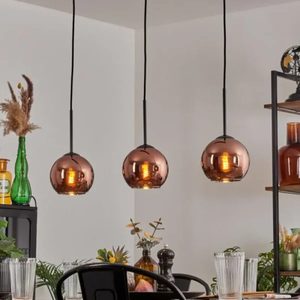 hofstein Koyoto Suspension Cuivré, 3 lumières* Lampes En Verre