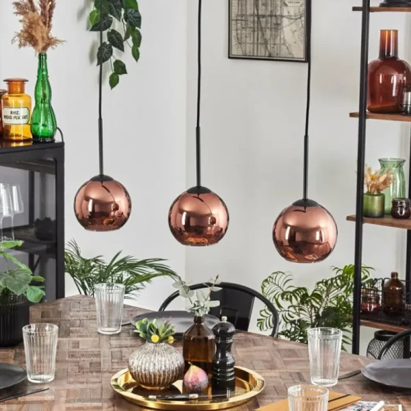 hofstein Koyoto Suspension Cuivré, 3 lumières* Lampes En Verre