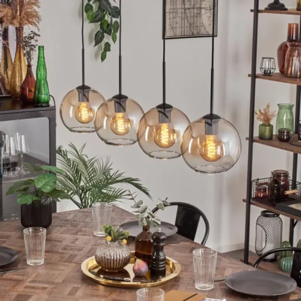 hofstein Koyoto Suspension Noir, 4 lumières* Lampes En Verre