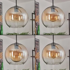 hofstein Koyoto Suspension Noir, 3 lumières* Lampes En Verre