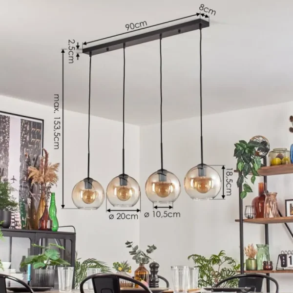 hofstein Koyoto Suspension Noir, 4 lumières* Lampes En Verre