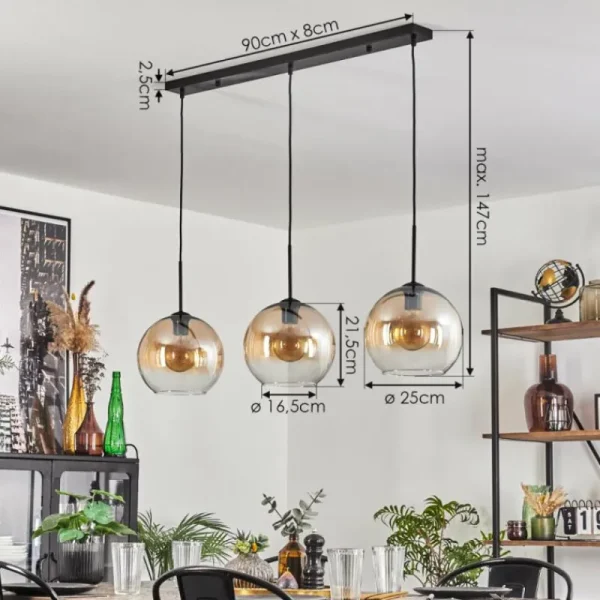 hofstein Koyoto Suspension Noir, 3 lumières* Lampes En Verre