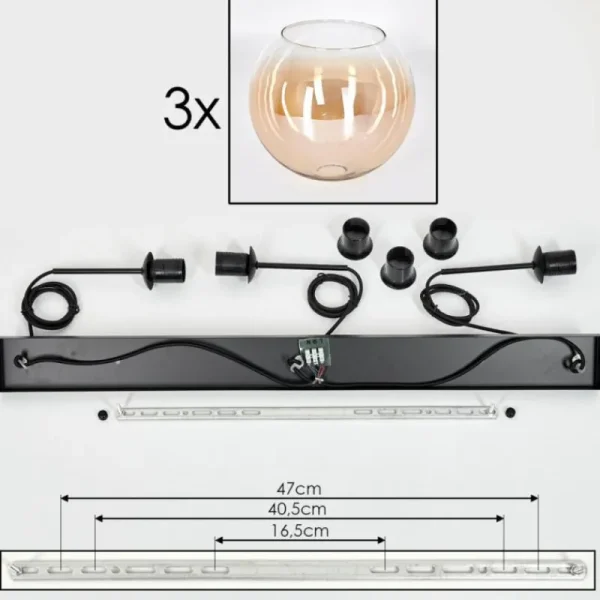 hofstein Koyoto Suspension Noir, 3 lumières* Lampes En Verre
