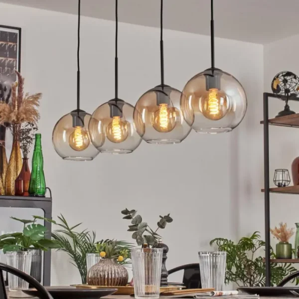 hofstein Koyoto Suspension Noir, 4 lumières* Lampes En Verre