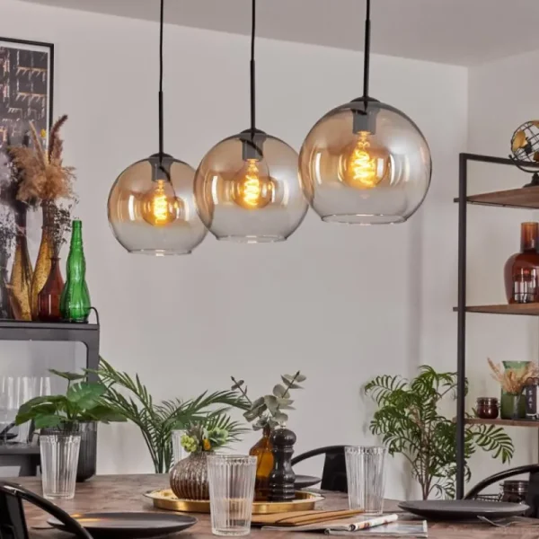 hofstein Koyoto Suspension Noir, 3 lumières* Lampes En Verre