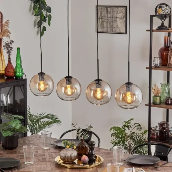 hofstein Koyoto Suspension Noir, 4 lumières* Lampes En Verre