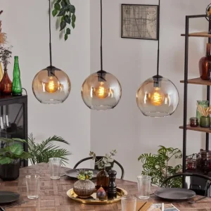 hofstein Koyoto Suspension Noir, 3 lumières* Lampes En Verre