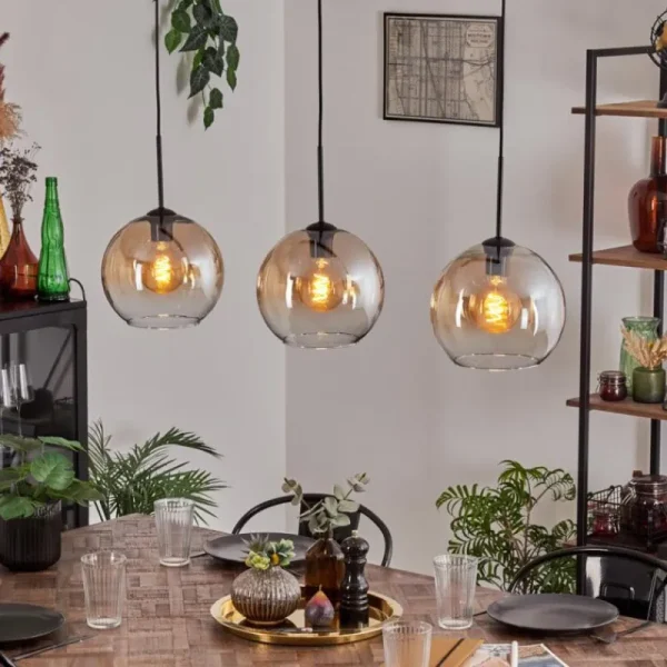 hofstein Koyoto Suspension Noir, 3 lumières* Lampes En Verre
