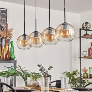 hofstein Koyoto Suspension Noir, 4 lumières* Lampes En Verre