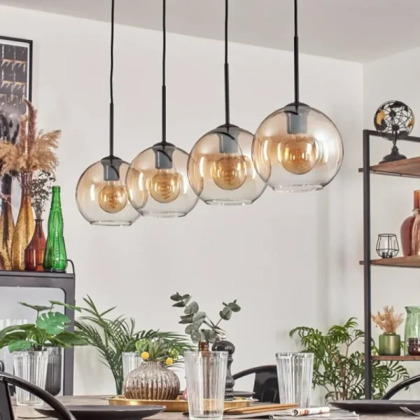 hofstein Koyoto Suspension Noir, 4 lumières* Lampes En Verre