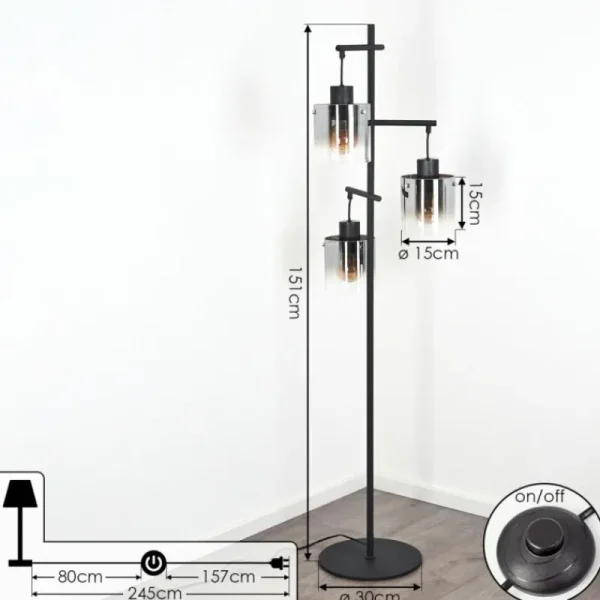 hofstein Lampadaire Gafa Noir, 3 lumières* Lampes Modernes