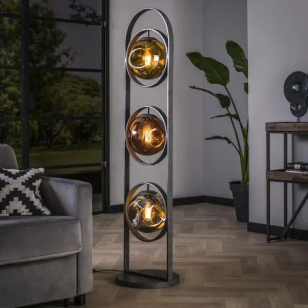 hofstein Lampadaire Stellar Anthracite, 3 lumières* Lampes En Verre
