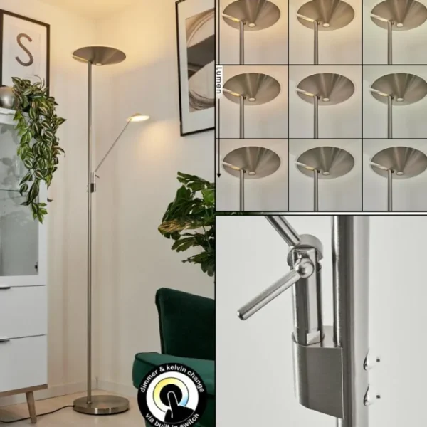 hofstein Lampadaire à vasque Murca LED Nickel mat, 2 lumières* Lampes Modernes