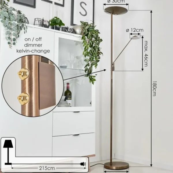 hofstein Lampadaire à vasque Murca LED Vieux laiton, 2 lumières* Lampes Modernes