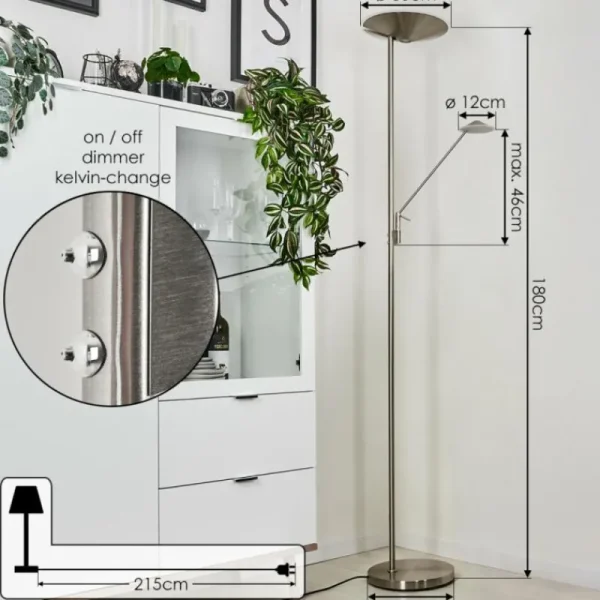 hofstein Lampadaire à vasque Murca LED Nickel mat, 2 lumières* Lampes Modernes