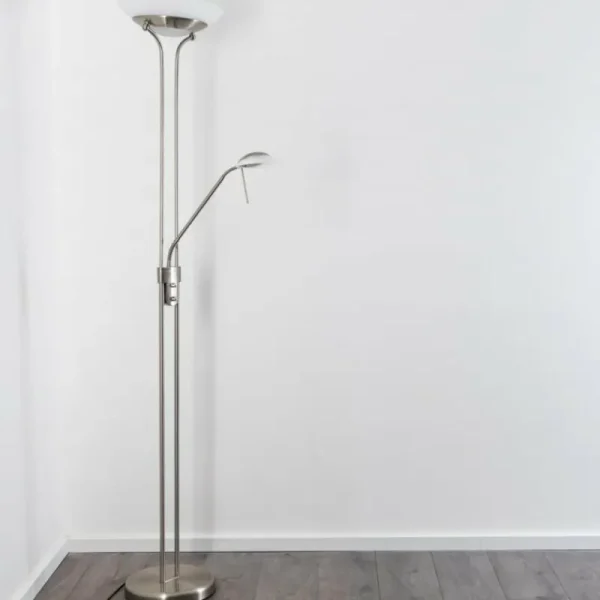 hofstein Lampadaire à vasque Biot LED Nickel mat, 2 lumières* Lampes Modernes
