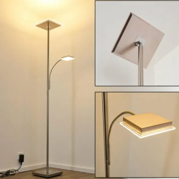 hofstein Lampadaire à vasque Veteli LED Chrome, Nickel mat, 2 lumières* Lampes Modernes