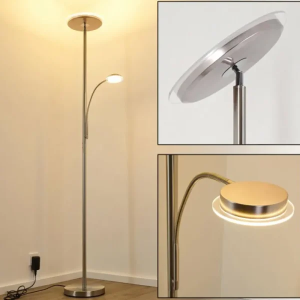hofstein Lampadaire à vasque Veteli LED Chrome, Nickel mat, 2 lumières* Lampes Modernes