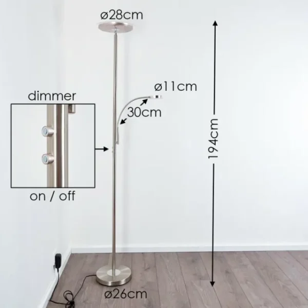 hofstein Lampadaire à vasque Veteli LED Chrome, Nickel mat, 2 lumières* Lampes Modernes