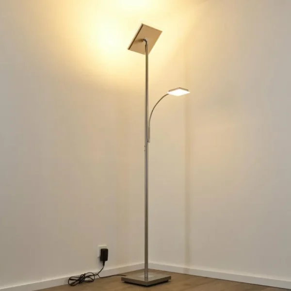 hofstein Lampadaire à vasque Veteli LED Chrome, Nickel mat, 2 lumières* Lampes Modernes