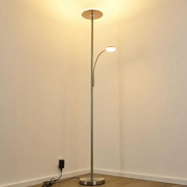hofstein Lampadaire à vasque Veteli LED Chrome, Nickel mat, 2 lumières* Lampes Modernes
