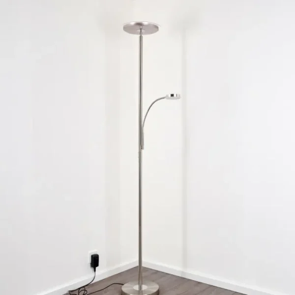 hofstein Lampadaire à vasque Veteli LED Chrome, Nickel mat, 2 lumières* Lampes Modernes