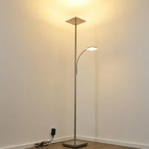 hofstein Lampadaire à vasque Veteli LED Chrome, Nickel mat, 2 lumières* Lampes Modernes
