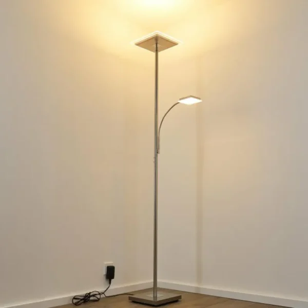 hofstein Lampadaire à vasque Veteli LED Chrome, Nickel mat, 2 lumières* Lampes Modernes