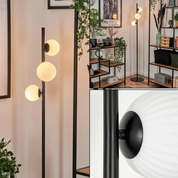 hofstein Lampadaire - Verre 10 cm, 12 cm Remaisnil Blanc, 3 lumières* Lampes En Verre