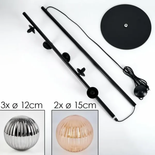 hofstein Lampadaire - Verre 12 cm, 15 cm Remaisnil Noir, 5 lumières* Lampes Modernes