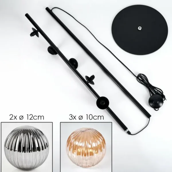 hofstein Lampadaire - Verre 10 cm, 12 cm Remaisnil Noir, 5 lumières* Lampes Modernes