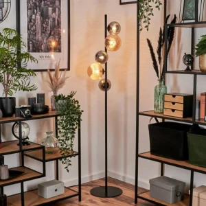 hofstein Lampadaire - Verre 12 cm, 15 cm Remaisnil Noir, 5 lumières* Lampes Modernes