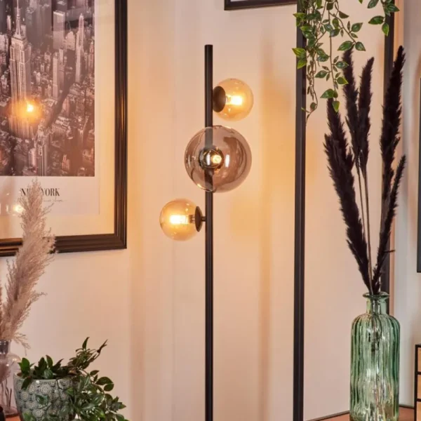 hofstein Lampadaire - Verre 10 cm, 15 cm Remaisnil Ambre, Fumé, 3 lumières* Lampes Modernes