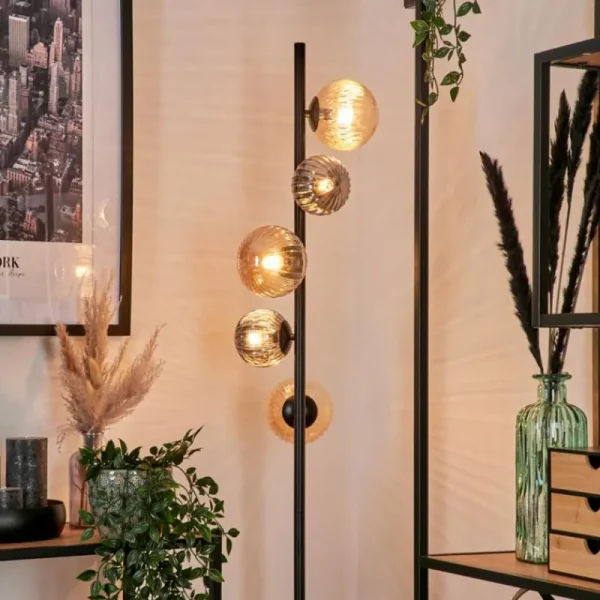 hofstein Lampadaire - Verre 10 cm, 12 cm Remaisnil Ambre, Clair, 5 lumières* Lampes Modernes